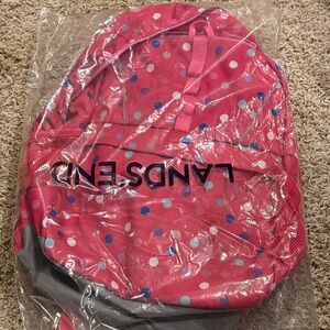 NWT Lands' End Pink Backpack with Colorful Dots